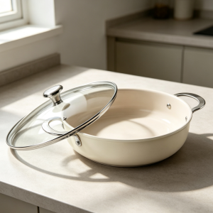 Beige 4 QT Ceramic Stock Pot with Lid Stay-Cool Handle